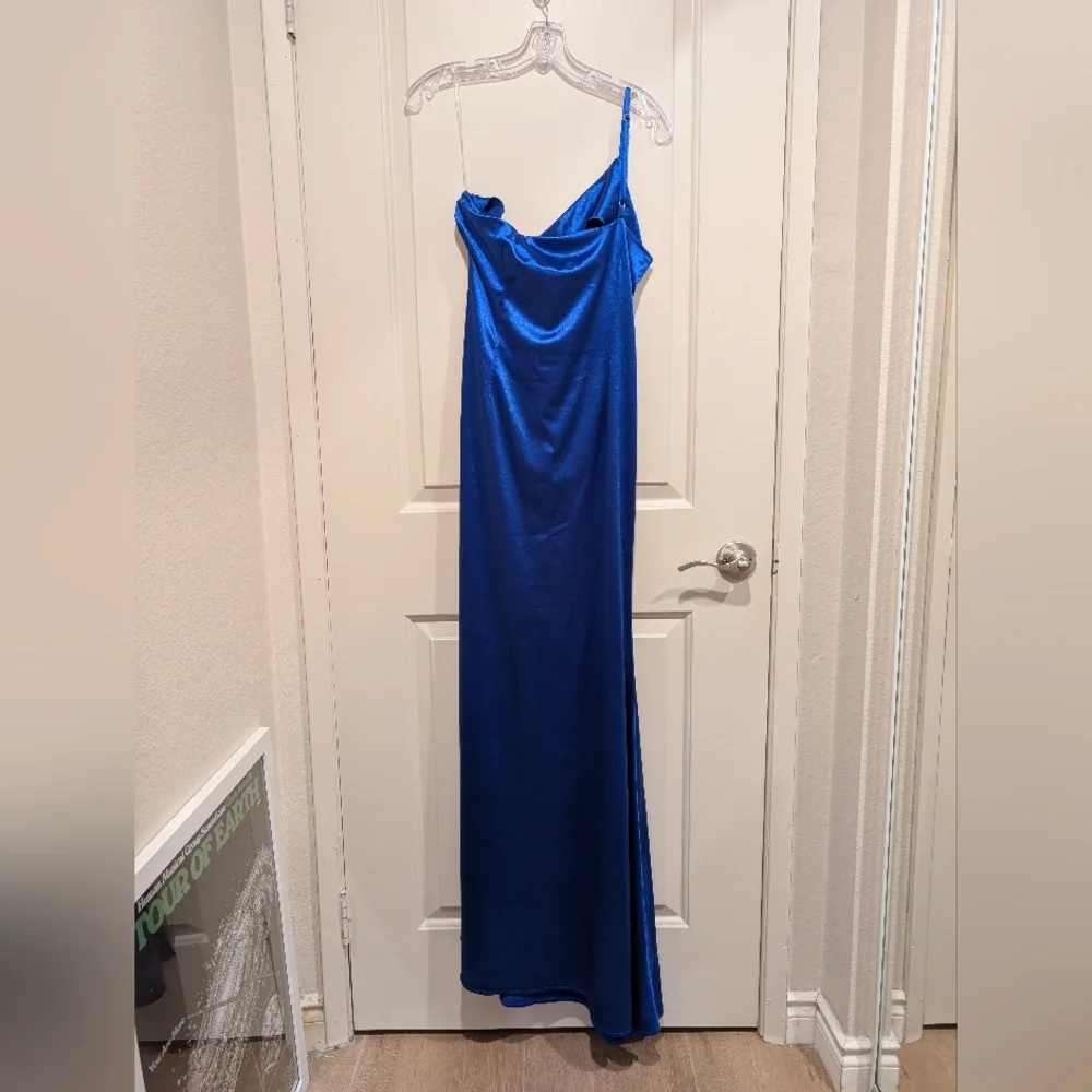Faeriesty One Shoulder Sleeveless High Slit Blue Maxi Dress Large - Picture 5 of 12